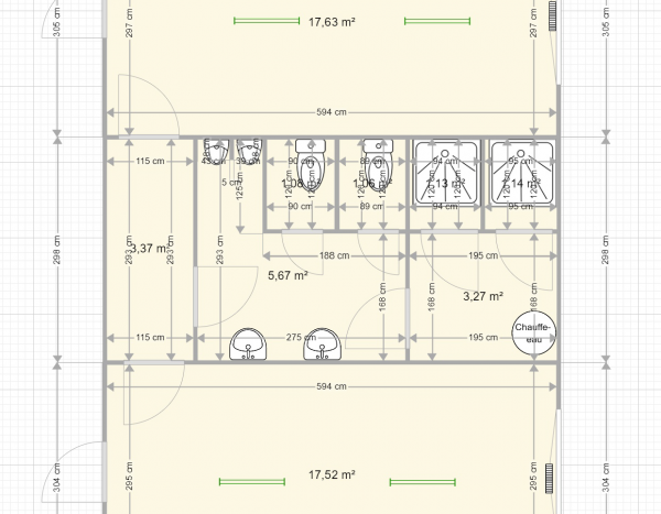 Grand Vestiaires + douches différents plans