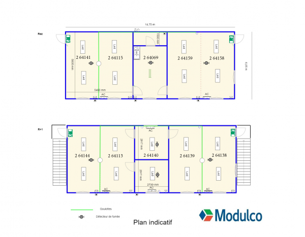 5 modules geassembleerd en gesuperponeerd op 5 andere modules