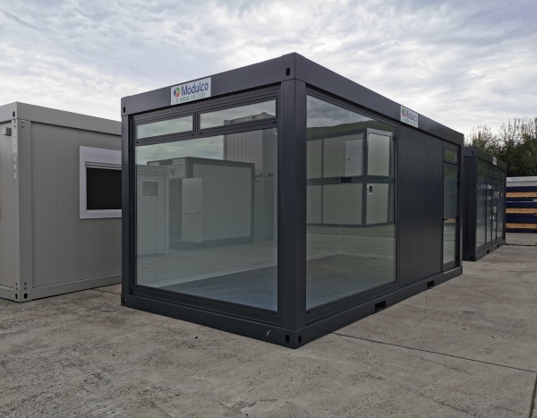 ( M63C) Pop up store/vitré angle gris de 600x300 cm ( +/- 18,00 m² )