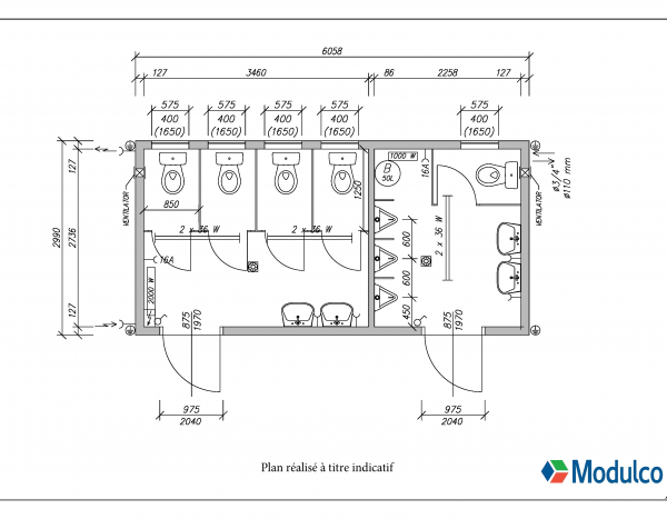 MODULE SANITAIRE WC +-600 X 300